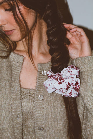 Maroon Floral Jumbo Scrunchie