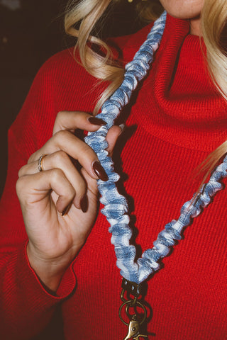 Icy Blue Gingham Lanyard