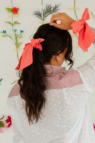 Coral Long Bow Scrunchie - Scrunchies - ANDI