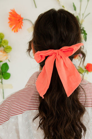 Coral Long Bow Scrunchie - Scrunchies - ANDI