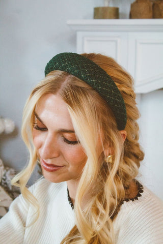 Green and Gold Diamond Quilted Headband - Headband - ANDI