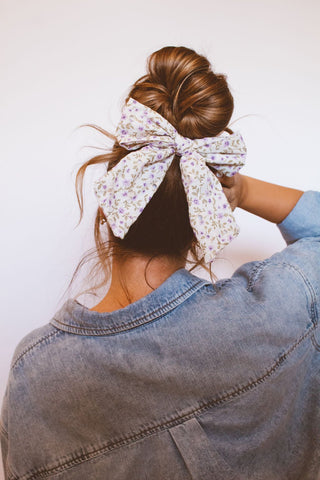 Purple Floral Chunky Long Bow - Scrunchies - ANDI