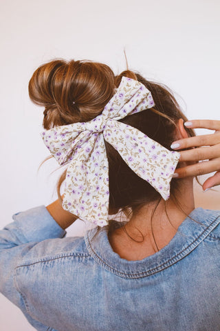 Purple Floral Chunky Long Bow - Scrunchies - ANDI