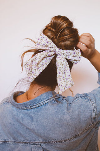 Purple Floral Chunky Long Bow - Scrunchies - ANDI