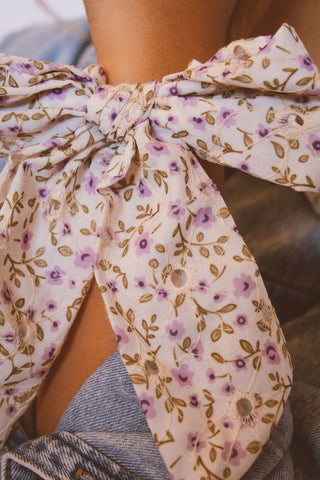 Purple Floral Chunky Long Bow - Scrunchies - ANDI