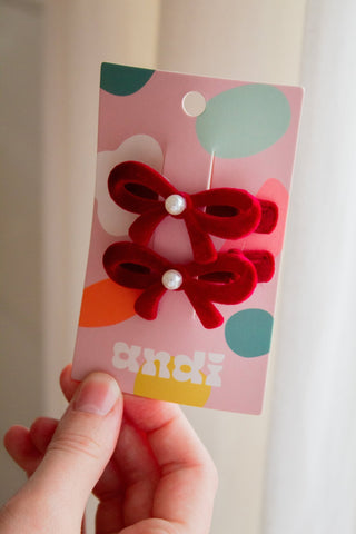 Red Velvet Pearl Bow Clip 2 - pack - Clips - ANDI